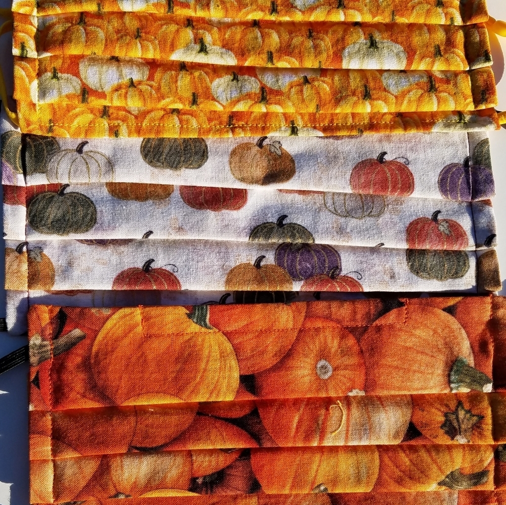 Hand Crafted Face Masks Lot of 3 Orange/Tangerine/White/Brown Pumpkins Adult